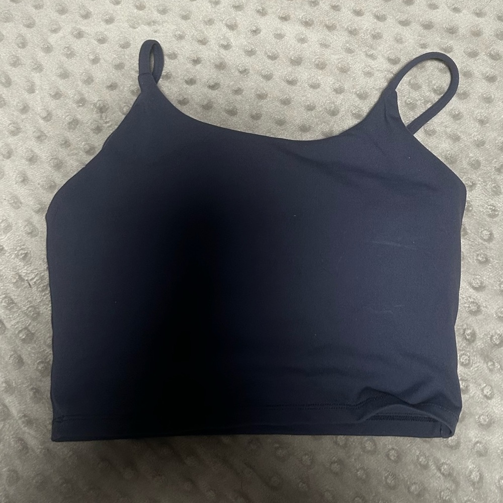 Navy Blue Spaghetti Strap Crop Top Built in Sports Bra with Removable Padding